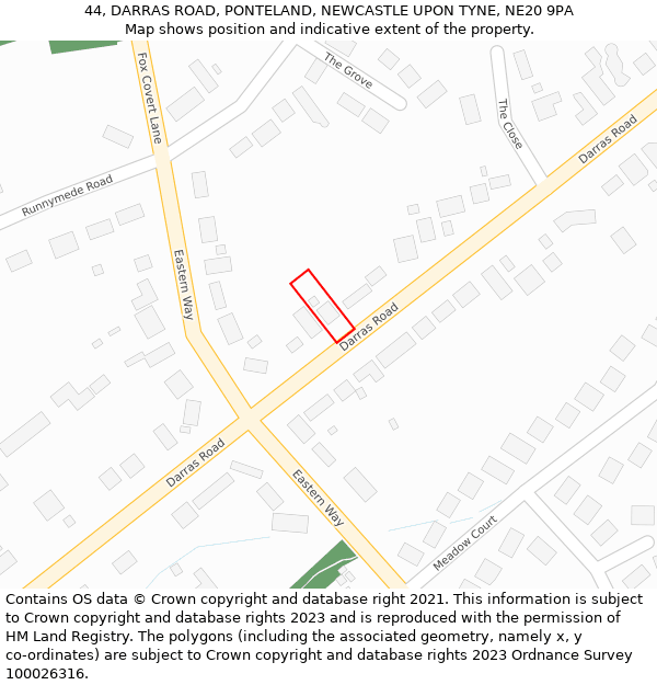 44, DARRAS ROAD, PONTELAND, NEWCASTLE UPON TYNE, NE20 9PA: Location map and indicative extent of plot