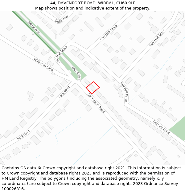 44, DAVENPORT ROAD, WIRRAL, CH60 9LF: Location map and indicative extent of plot