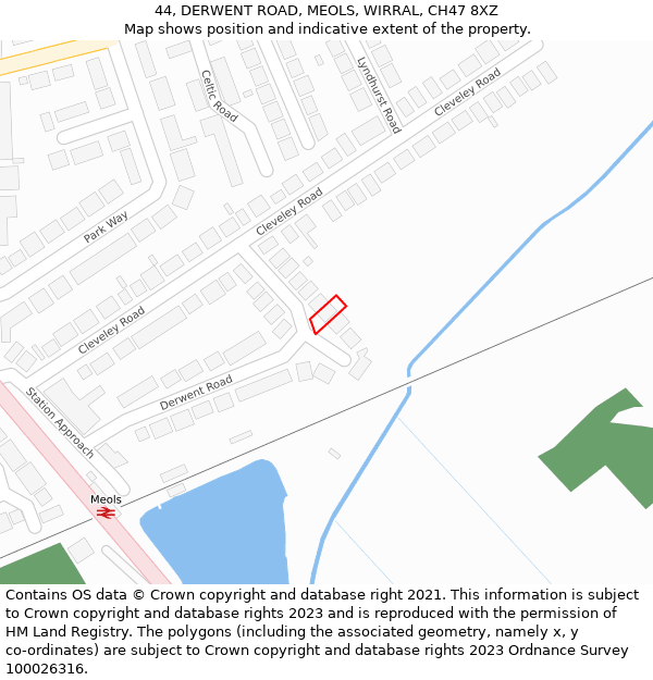 44, DERWENT ROAD, MEOLS, WIRRAL, CH47 8XZ: Location map and indicative extent of plot