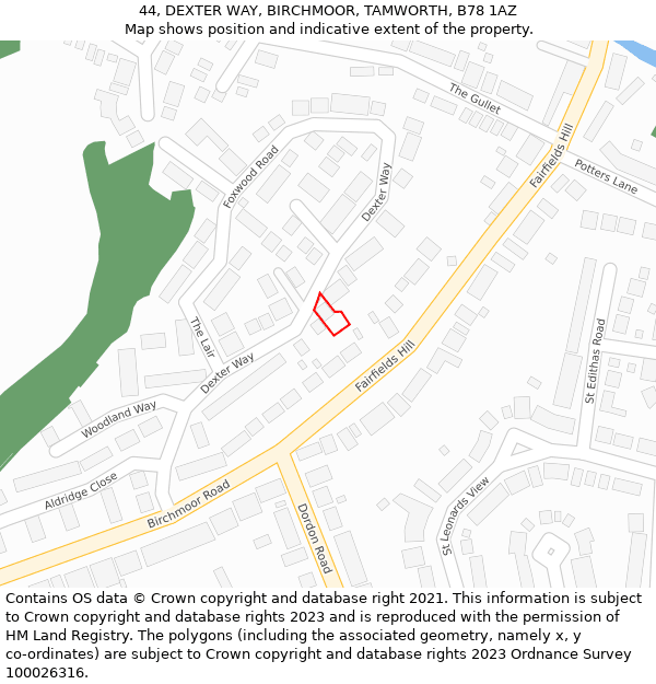 44, DEXTER WAY, BIRCHMOOR, TAMWORTH, B78 1AZ: Location map and indicative extent of plot