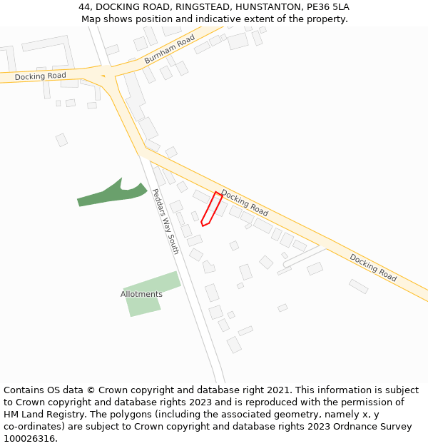 44, DOCKING ROAD, RINGSTEAD, HUNSTANTON, PE36 5LA: Location map and indicative extent of plot