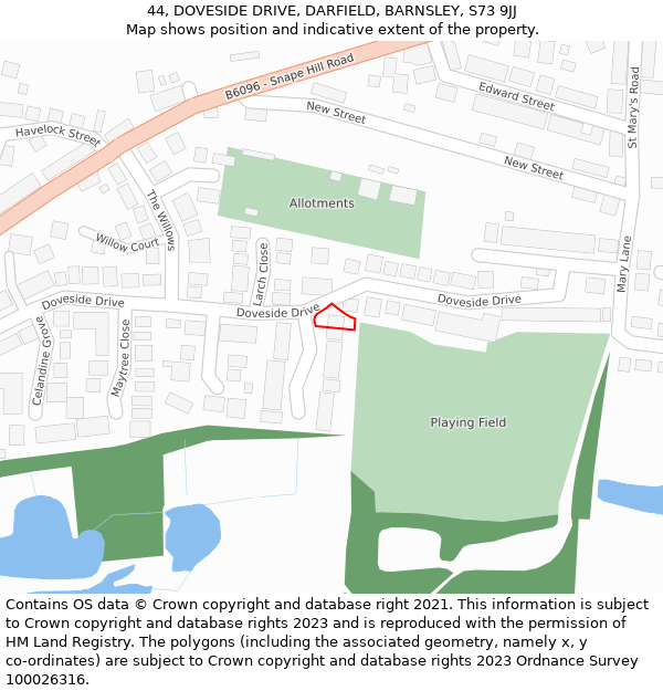 44, DOVESIDE DRIVE, DARFIELD, BARNSLEY, S73 9JJ: Location map and indicative extent of plot