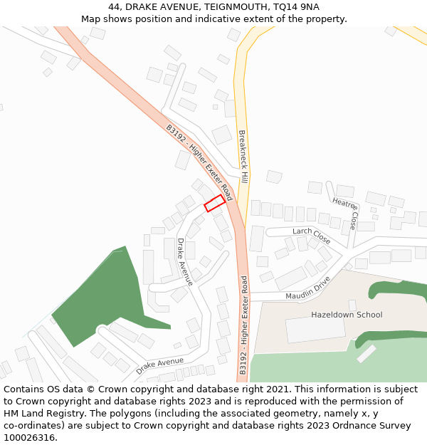 44, DRAKE AVENUE, TEIGNMOUTH, TQ14 9NA: Location map and indicative extent of plot