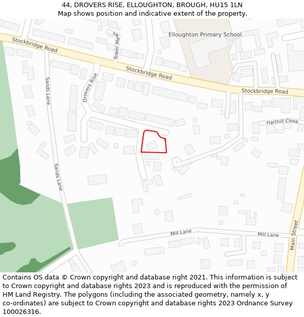 44, DROVERS RISE, ELLOUGHTON, BROUGH, HU15 1LN: Location map and indicative extent of plot