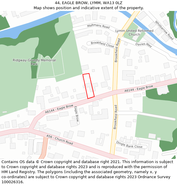 44, EAGLE BROW, LYMM, WA13 0LZ: Location map and indicative extent of plot