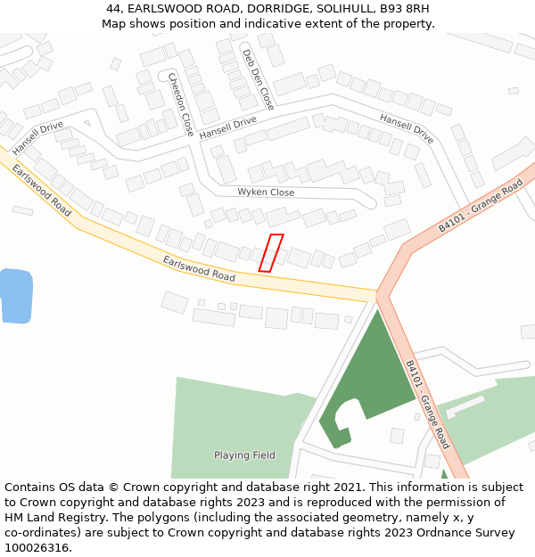 44, EARLSWOOD ROAD, DORRIDGE, SOLIHULL, B93 8RH: Location map and indicative extent of plot