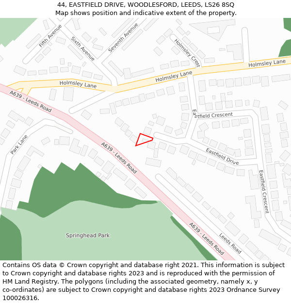 44, EASTFIELD DRIVE, WOODLESFORD, LEEDS, LS26 8SQ: Location map and indicative extent of plot