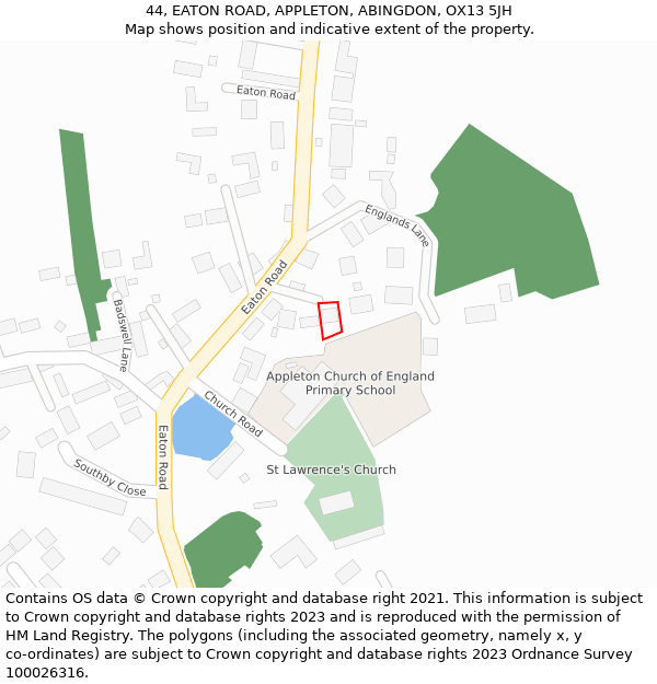 44, EATON ROAD, APPLETON, ABINGDON, OX13 5JH: Location map and indicative extent of plot