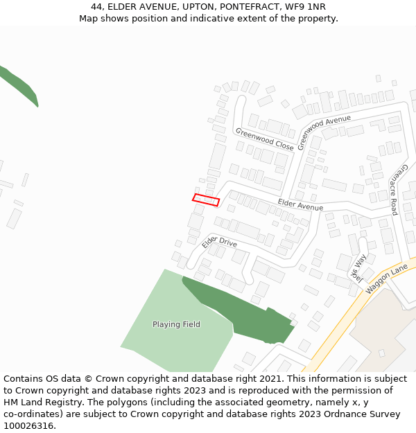 44, ELDER AVENUE, UPTON, PONTEFRACT, WF9 1NR: Location map and indicative extent of plot