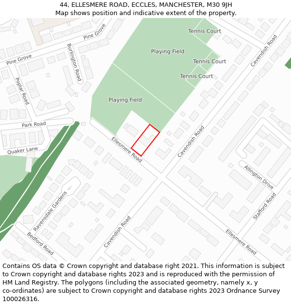 44, ELLESMERE ROAD, ECCLES, MANCHESTER, M30 9JH: Location map and indicative extent of plot