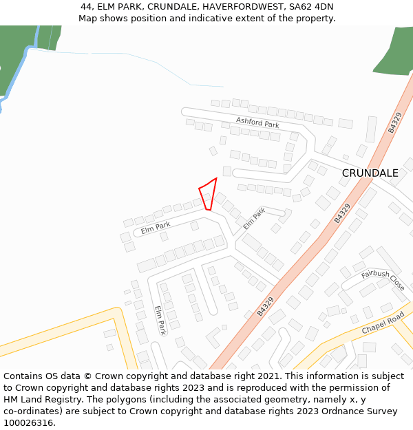 44, ELM PARK, CRUNDALE, HAVERFORDWEST, SA62 4DN: Location map and indicative extent of plot