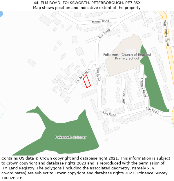 44, ELM ROAD, FOLKSWORTH, PETERBOROUGH, PE7 3SX: Location map and indicative extent of plot