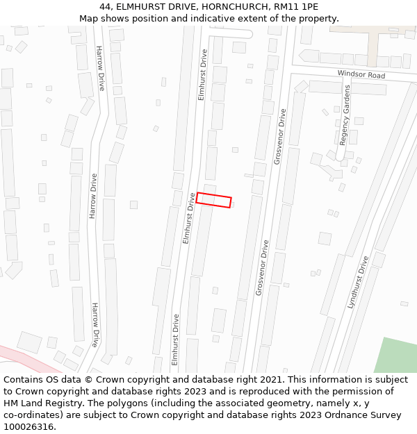 44, ELMHURST DRIVE, HORNCHURCH, RM11 1PE: Location map and indicative extent of plot