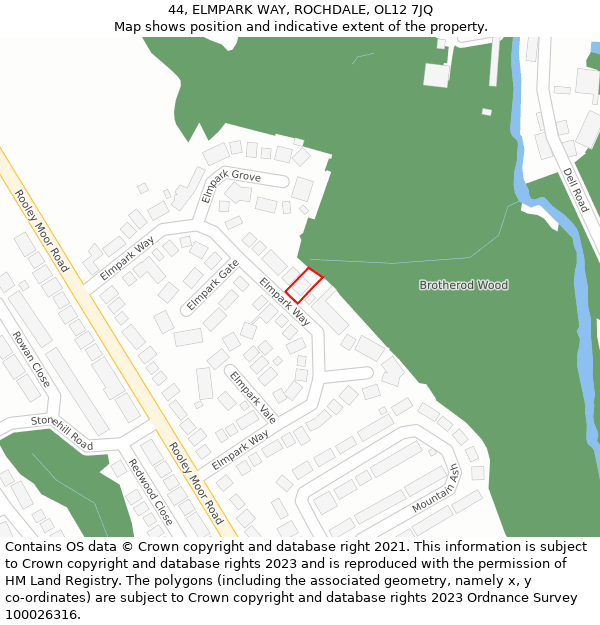 44, ELMPARK WAY, ROCHDALE, OL12 7JQ: Location map and indicative extent of plot