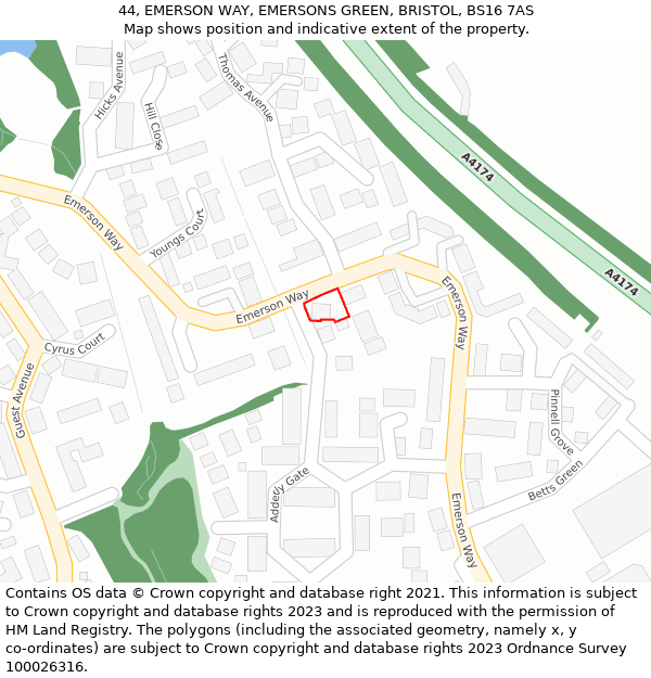 44, EMERSON WAY, EMERSONS GREEN, BRISTOL, BS16 7AS: Location map and indicative extent of plot