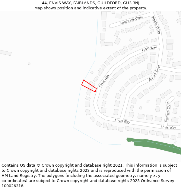 44, ENVIS WAY, FAIRLANDS, GUILDFORD, GU3 3NJ: Location map and indicative extent of plot