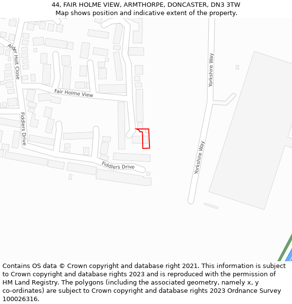 44, FAIR HOLME VIEW, ARMTHORPE, DONCASTER, DN3 3TW: Location map and indicative extent of plot