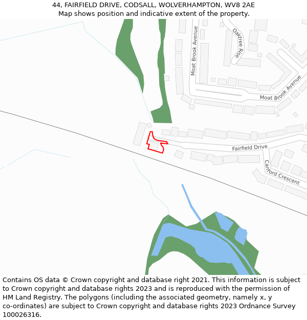 44, FAIRFIELD DRIVE, CODSALL, WOLVERHAMPTON, WV8 2AE: Location map and indicative extent of plot