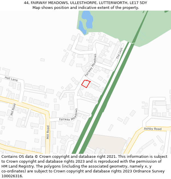 44, FAIRWAY MEADOWS, ULLESTHORPE, LUTTERWORTH, LE17 5DY: Location map and indicative extent of plot