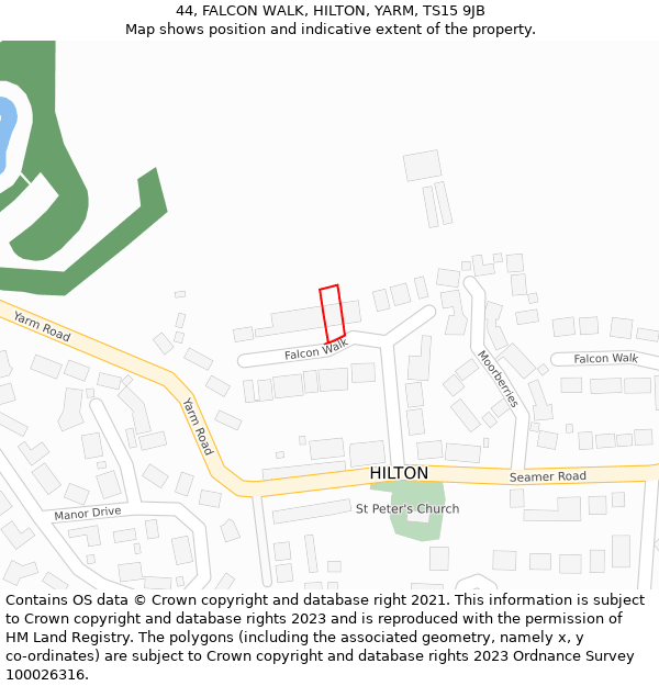 44, FALCON WALK, HILTON, YARM, TS15 9JB: Location map and indicative extent of plot