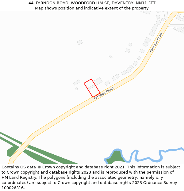 44, FARNDON ROAD, WOODFORD HALSE, DAVENTRY, NN11 3TT: Location map and indicative extent of plot