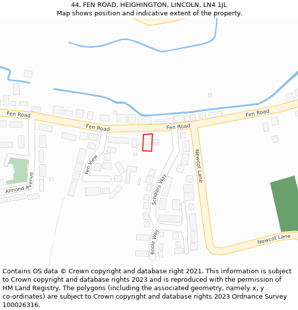 44, FEN ROAD, HEIGHINGTON, LINCOLN, LN4 1JL: Location map and indicative extent of plot