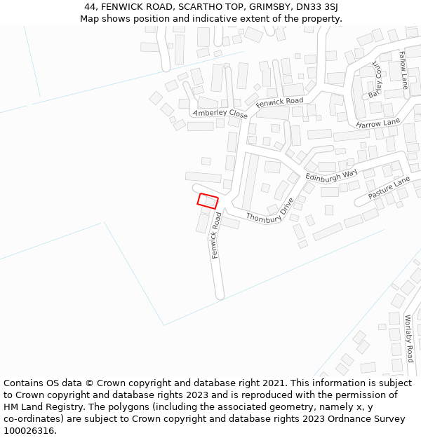 44, FENWICK ROAD, SCARTHO TOP, GRIMSBY, DN33 3SJ: Location map and indicative extent of plot