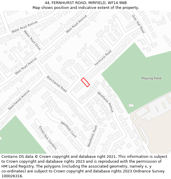 44, FERNHURST ROAD, MIRFIELD, WF14 9NB: Location map and indicative extent of plot