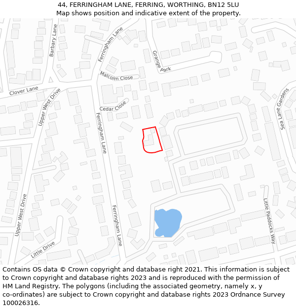 44, FERRINGHAM LANE, FERRING, WORTHING, BN12 5LU: Location map and indicative extent of plot