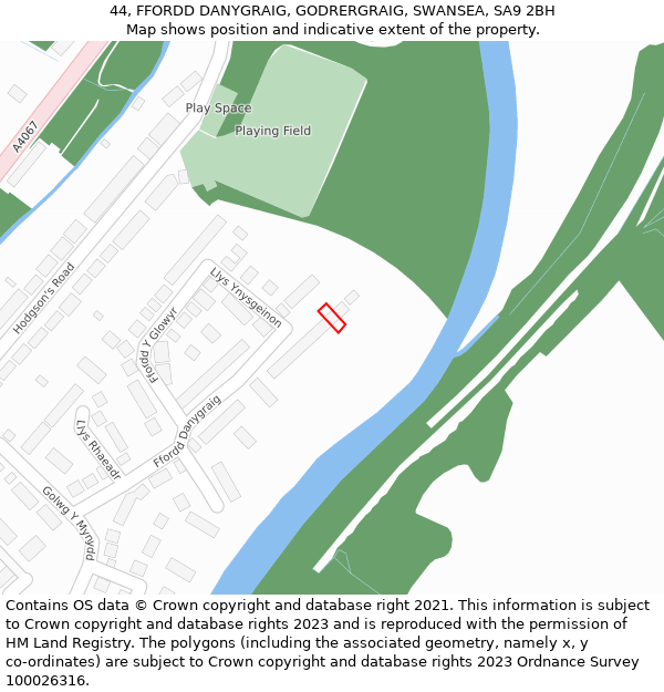 44, FFORDD DANYGRAIG, GODRERGRAIG, SWANSEA, SA9 2BH: Location map and indicative extent of plot
