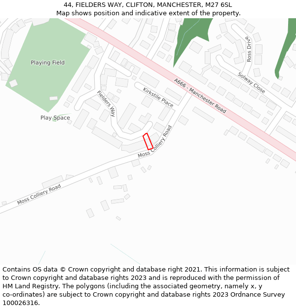 44, FIELDERS WAY, CLIFTON, MANCHESTER, M27 6SL: Location map and indicative extent of plot