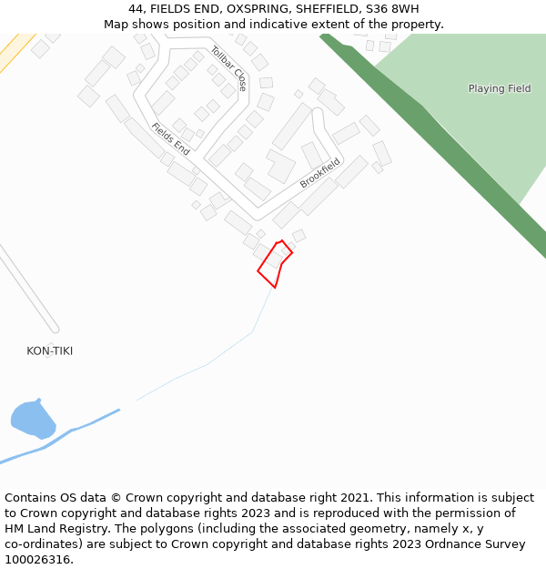 44, FIELDS END, OXSPRING, SHEFFIELD, S36 8WH: Location map and indicative extent of plot