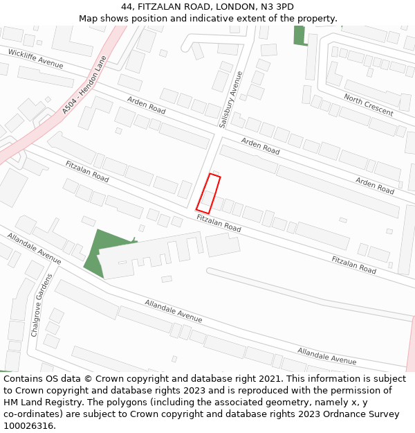 44, FITZALAN ROAD, LONDON, N3 3PD: Location map and indicative extent of plot