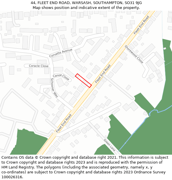 44, FLEET END ROAD, WARSASH, SOUTHAMPTON, SO31 9JG: Location map and indicative extent of plot