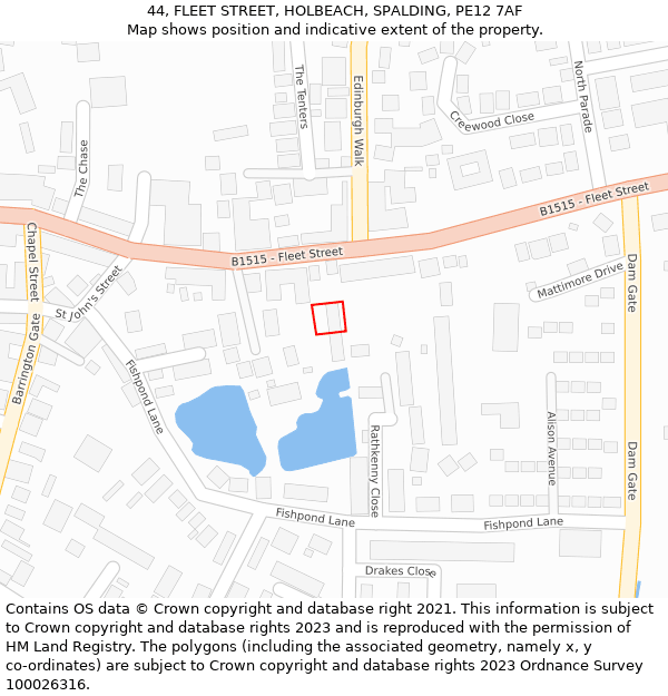 44, FLEET STREET, HOLBEACH, SPALDING, PE12 7AF: Location map and indicative extent of plot