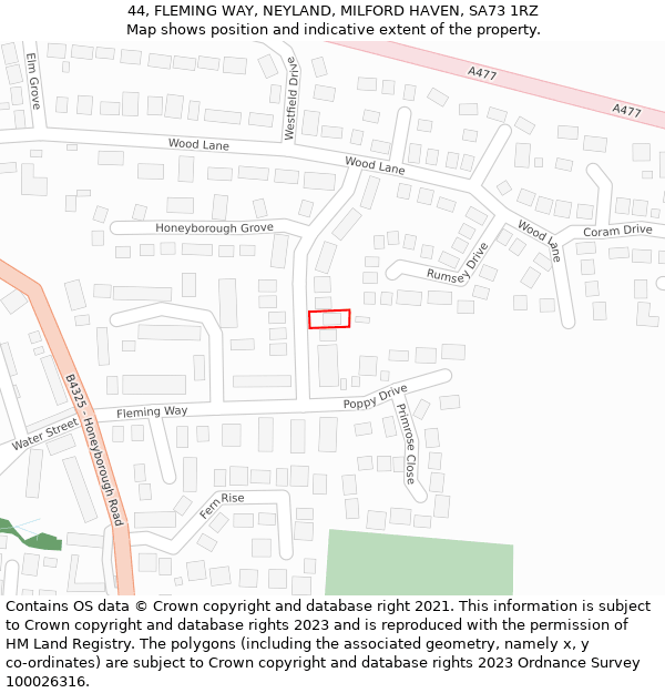 44, FLEMING WAY, NEYLAND, MILFORD HAVEN, SA73 1RZ: Location map and indicative extent of plot