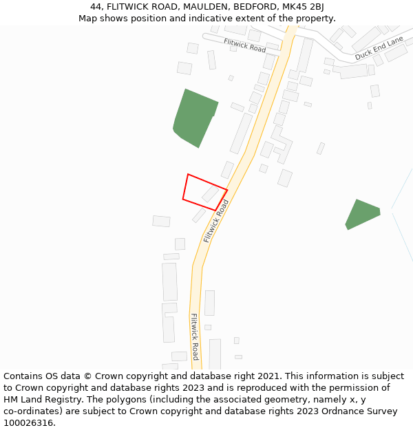 44, FLITWICK ROAD, MAULDEN, BEDFORD, MK45 2BJ: Location map and indicative extent of plot