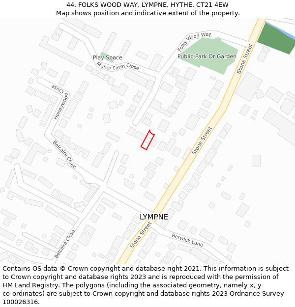 44, FOLKS WOOD WAY, LYMPNE, HYTHE, CT21 4EW: Location map and indicative extent of plot