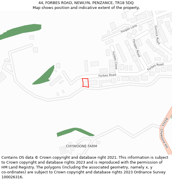 44, FORBES ROAD, NEWLYN, PENZANCE, TR18 5DQ: Location map and indicative extent of plot