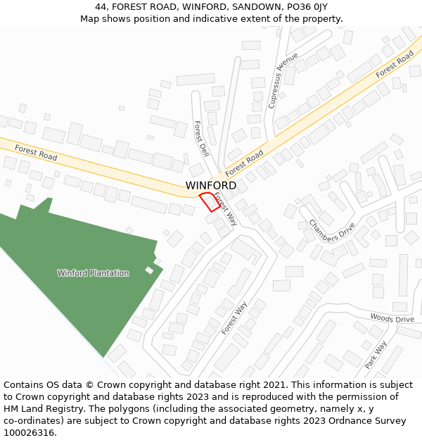 44, FOREST ROAD, WINFORD, SANDOWN, PO36 0JY: Location map and indicative extent of plot