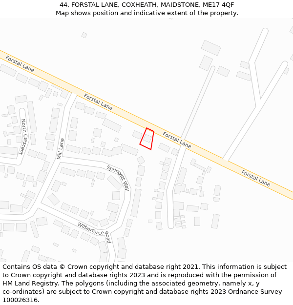 44, FORSTAL LANE, COXHEATH, MAIDSTONE, ME17 4QF: Location map and indicative extent of plot