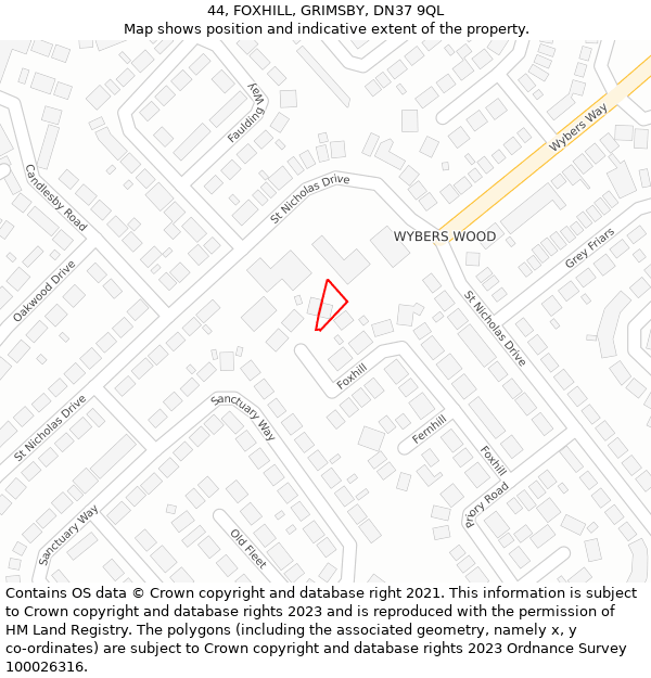 44, FOXHILL, GRIMSBY, DN37 9QL: Location map and indicative extent of plot