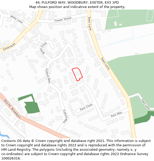 44, FULFORD WAY, WOODBURY, EXETER, EX5 1PD: Location map and indicative extent of plot