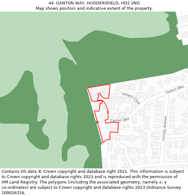 44, GANTON WAY, HUDDERSFIELD, HD2 2ND: Location map and indicative extent of plot