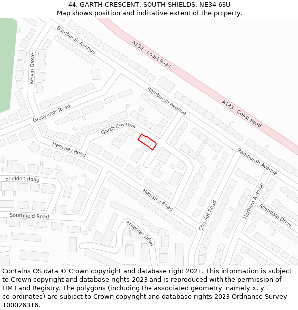 44, GARTH CRESCENT, SOUTH SHIELDS, NE34 6SU: Location map and indicative extent of plot