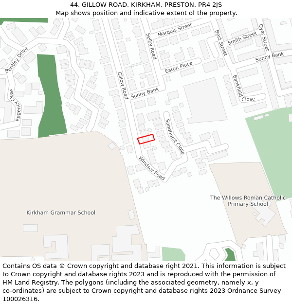 44, GILLOW ROAD, KIRKHAM, PRESTON, PR4 2JS: Location map and indicative extent of plot