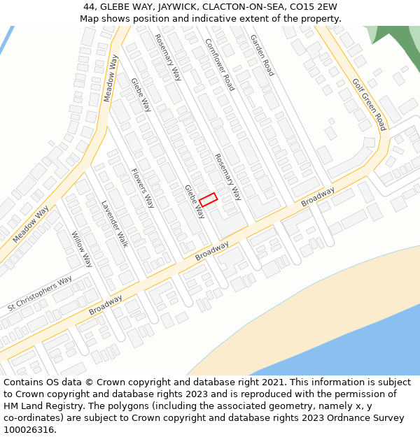 44, GLEBE WAY, JAYWICK, CLACTON-ON-SEA, CO15 2EW: Location map and indicative extent of plot