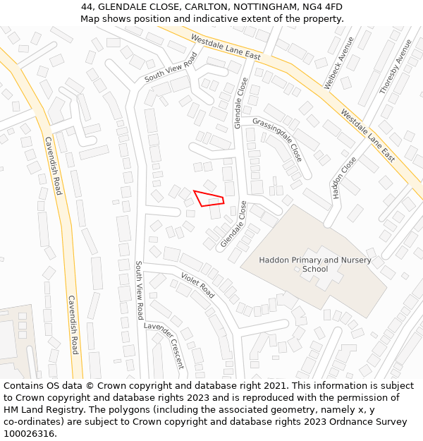 44, GLENDALE CLOSE, CARLTON, NOTTINGHAM, NG4 4FD: Location map and indicative extent of plot
