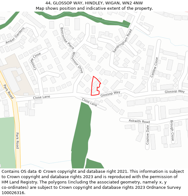 44, GLOSSOP WAY, HINDLEY, WIGAN, WN2 4NW: Location map and indicative extent of plot