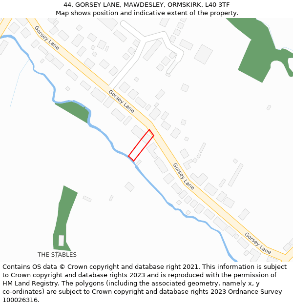 44, GORSEY LANE, MAWDESLEY, ORMSKIRK, L40 3TF: Location map and indicative extent of plot